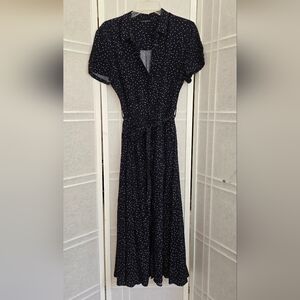 Navy Midi Dress with White Polkadots